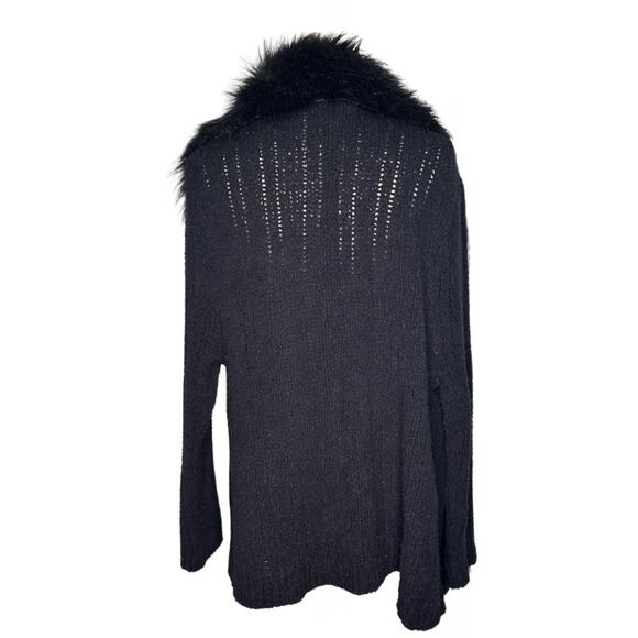 M.K.M Designs Wool Blend Button Front Sweater Black Faux Fur Collar Cardigan - Picture 2 of 3